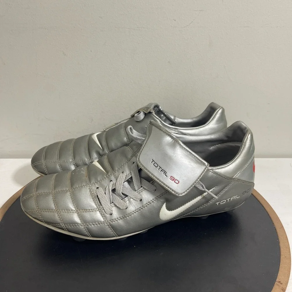 Nike Total 90 III FG Soccer Cleats US 13 Silver White Red Accents Football Shoes